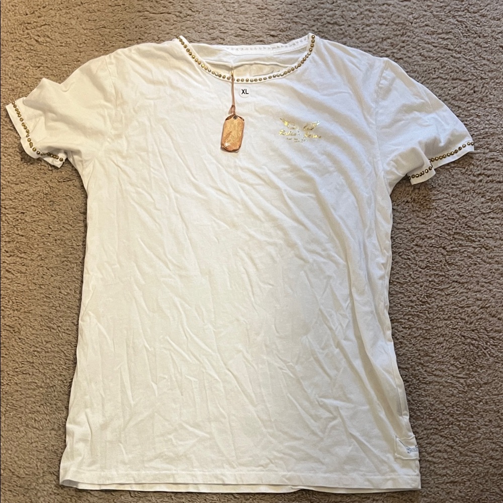 Robin's Jean White Short Sleeve Tee with Gold Accents